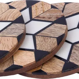 vatsu craft Round Medium Density Fibreboard, Wood, Resin Coaster Set image 2