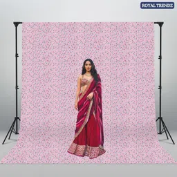 royal trendz 5X8 ft Pink Screen Flowered Printed Background Backdrop Photos Videos+2 Clamps Reflector image 5