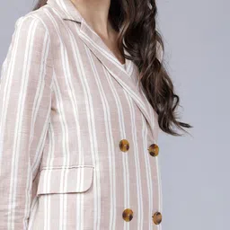 tokyo talkies Women Striped Double Breasted Party Blazer image 4