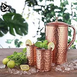 Shakuntla Handicraft Luxury 1.25 litre Copper Jug with Lid & 6 Water Glass 200 ml Jug Glass Set image 4