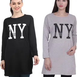 dg star Pack of 2 Women Printed Round Neck Cotton Blend Black, Grey T-Shirt-picture-27