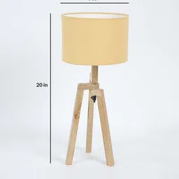 Corner Beige Fabric Shade Night Lamp With Mango wood Base By Sapphire image 5