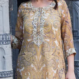 Biba Ethnic Motifs Printed Thread Work A-Line Kurta With Palazzo image 2