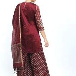 Vishudh Women Maroon Ethnic Motifs Printed Kurti with Palazzos & With Dupatta image 5