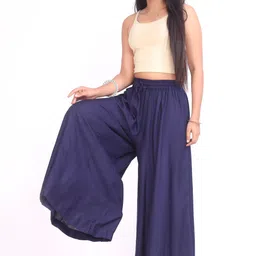 hbcloths Women Comfort Fit Blue Viscose Rayon Trousers-picture-15