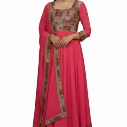 sylora Geometric Print Cotton Blend Stitched Anarkali Gown image 1