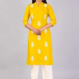 MAUKA Floral Embroidered Regular Thread Work Kurta with Palazzos-picture-39