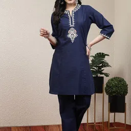 Nayam By Lakshita Floral Yoke Design Thread Work Straight Kurta with Palazzos image 1