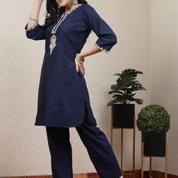 Nayam By Lakshita Floral Yoke Design Thread Work Straight Kurta with Palazzos image 4