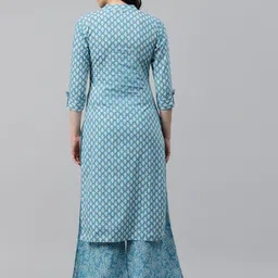 JC4U Ethnic Motifs Printed Regular Mandarin Collar Pure Cotton Kurta with Palazzos image 5