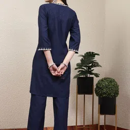 Nayam By Lakshita Floral Yoke Design Thread Work Straight Kurta with Palazzos image 5