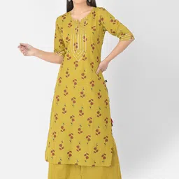 Pistaa Women Yellow Floral Printed Pure Cotton Kurta with Palazzos-picture-28