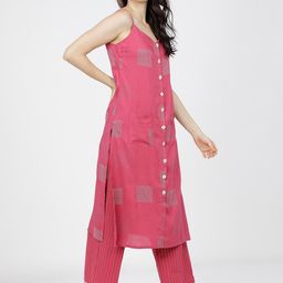 Vishudh Women Pink Floral Printed Regular Kurta with Palazzos-picture-34