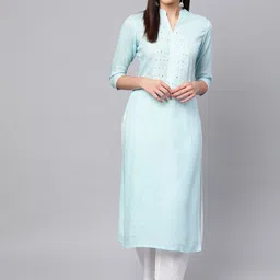 Idalia Women Blue & White Yoke Design Mirror Work Kurta with Palazzos-image-43