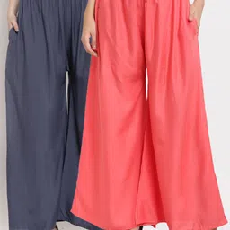 Miaz Lifestyle Women Peach-Coloured & Grey 2 Flared Knitted Palazzos-image-97