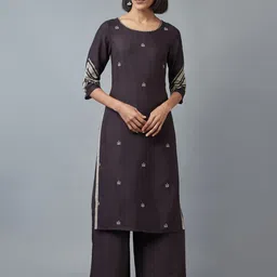 W Women Black Embroidered Thread Work Kurta with Palazzos-picture-20