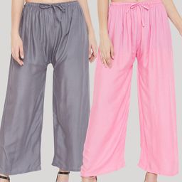 Clora Creation Pack of 2 Women Pink & Grey Solid Viscose Rayon Palazzos-picture-24