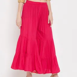 Clora Creation Women Magenta Flared Knitted Palazzos image 5