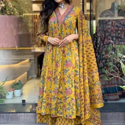 Lookmark Floral Printed V-Neck A-Line Kurta with Palazzos image 2