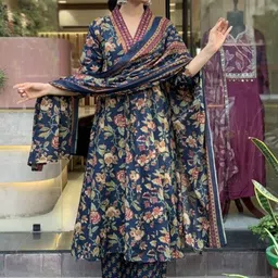 Lookmark Floral Printed V-Neck A-Line Kurta With Palazzo & Dupatta image 2