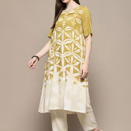 Biba Floral Printed Round Neck Regular Sequinned Kurta with Palazzos image 5