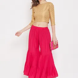 Clora Creation Women Magenta Flared Knitted Palazzos image 3