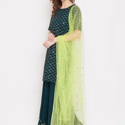 PANIT Women Embroidered Sequinned Kurta With Sharara & Dupatta image 5