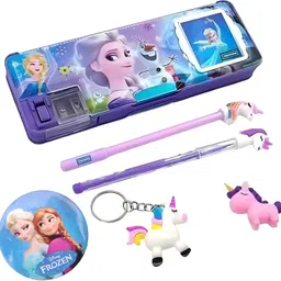 vvn Frozen Theme Built-in Calculator Vibrant Blue Color With Attractive Badge Keychain Pen Pencil Compact and Portable Best Combo Set Return Gift For Kids Art Plastic Pencil Box-picture-20