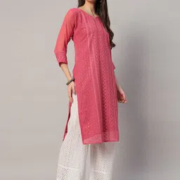 umoly Women Chikan Embroidery Georgette A-line Kurta image 3