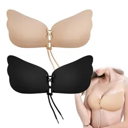 homecraze Sticky Strapless Adhesive Bra Reusable Backless Bra Invisible Sticky Push up Silicone Bra for Women, Girl Wire Free 1pack (Free-Size) Beige, Black image 1