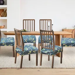 ohello 6 Pcs Blue Floral Printed Elasticated Fitted Polyester Chair Seat Covers-image-80