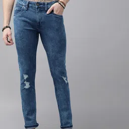 Roadster Men Blue Skinny Fit Mid-Rise Low Distress Stretchable Jeans-picture-19