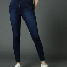High Star Women Blue Slim Fit High-Rise Clean Look Stretchable Jeans-image-54
