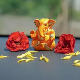 Ekhasa Orange Ganesh Idol for Car Dashboard, Home & Office Table Decor image 3