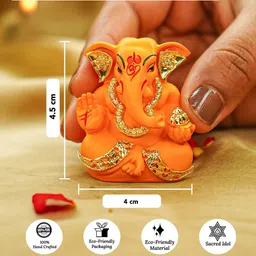 Ekhasa Orange Ganesh Idol for Car Dashboard, Home & Office Table Decor image 5