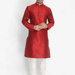 vastramay Men Cotton Silk Kurta Pyjama Set-picture-14
