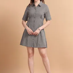 Glam & Chique Women's Pure Cotton Checkered Shirt Dress-picture-10