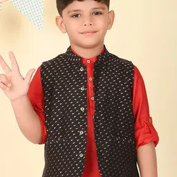 Fabindia Boys Pure Cotton Woven Design Mandarin Collar Woven Nehru Jacket-image-82