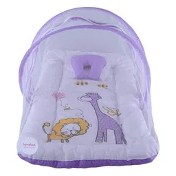 Fareto Infants White & Purple Printed Pure Cotton Foldable Baby Bed Set-image-40
