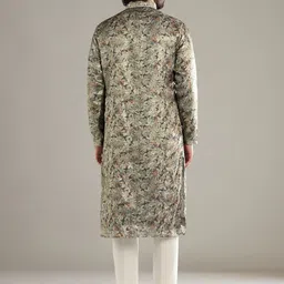 KALKI Fashion Men Floral Printed Regular Mirror Work Kurta with Trousers image 2