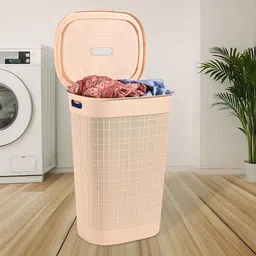 HOMESTIC Rose Gold Textured Large Laundry Basket With Lid - 55 L-picture-13