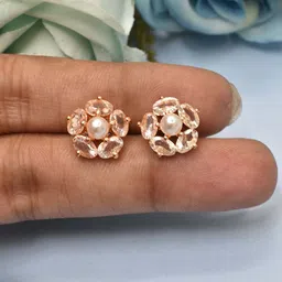 MEIRA JEWELLERY Gold-Plated Artificial Stones Studded Floral Studs-picture-24