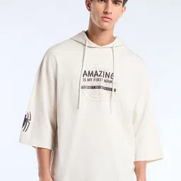 Bewakoof Men Marvel Beige Spiderman Graphic Printed Oversized Hoodie T-shirt image 3