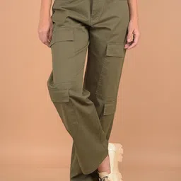 Crimsoune Club Women Cotton Mid-Rise Original Loose Fit Cargos Trousers-image-37