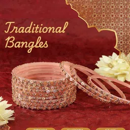 NMII Set Of 12 Glass Diamond Stones-Studded & Beaded Bangles image 5