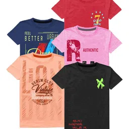 MIST N FOGG Boys Pack Of 5 Typography Printed Round Neck Pure Cotton T-shirt-picture-38