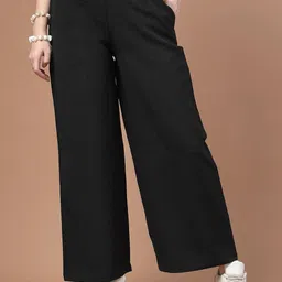 Style Quotient Women Textured Relaxed Straight Leg Loose Fit High-Rise Non Iron Trouser-image-54