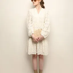Vero Moda Mandarin Collar A-Line Schiffli Mini Dress-picture-25