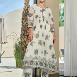 AUTUMN LANE Women Floral Printed Regular Pure Cotton Kurta with Trousers-image-65