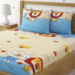 Myntra Elegant Homes Beige Cartoon Characters 300 TC Queen Bedsheet Set 2.28 m x 2.54 m-picture-29